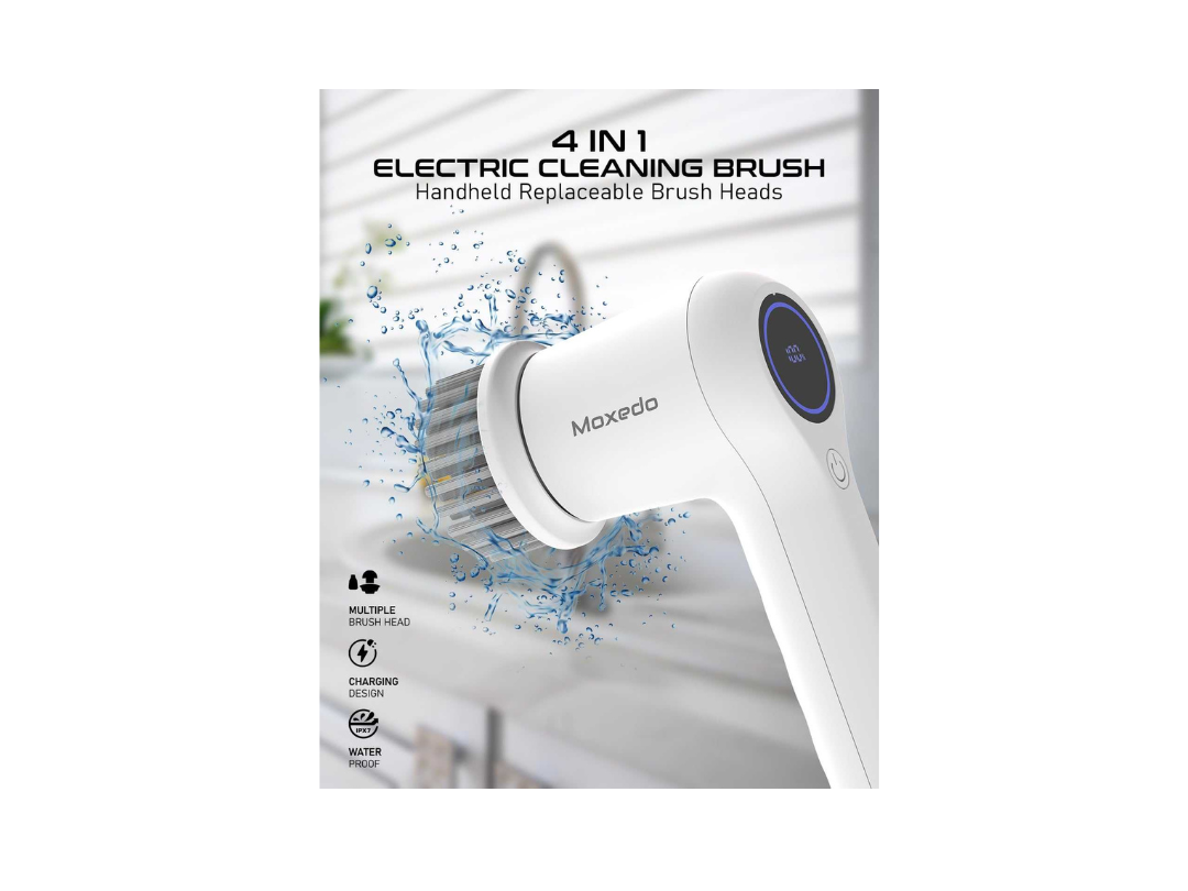 Moxedo 4 IN 1 Cordless Handheld Electric Cleaning Brush with 4 Replaceable Brush Heads for Bathtub, Wall, Tile, Toilet, Window and Sink MX-ECB012 Moxedo 4 IN 1 Cordless Handheld Electric Cleaning Brush with 4 Replaceable Brush Heads for Bathtub, Wall, Tile, Toilet, Window and Sink MX-ECB012
